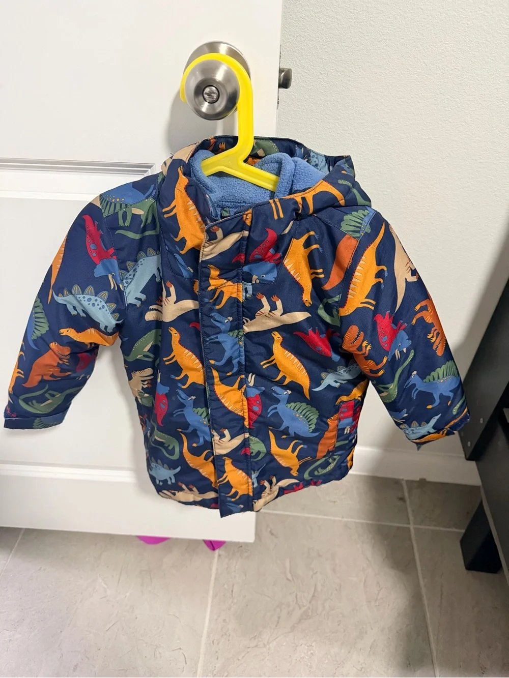 The Children's Place Navy Dinosaur Puffer Jacket with Multicolor Dino Print